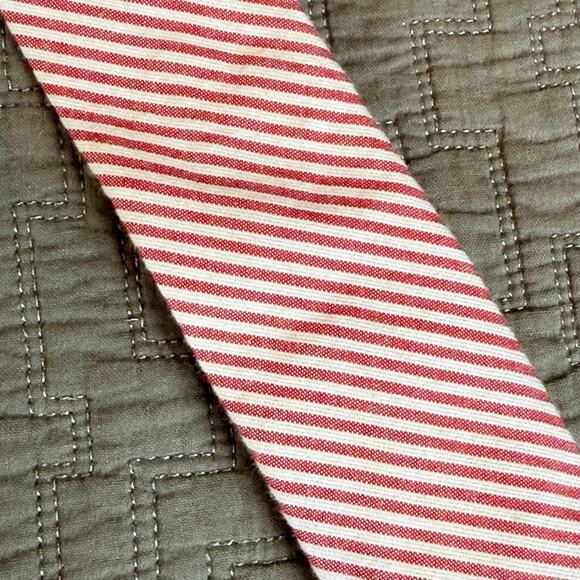2 Red White Stripe Seersucker Ties Neck Bow Tie Brothers Set Lot Rugged Butts - Picture 5 of 12